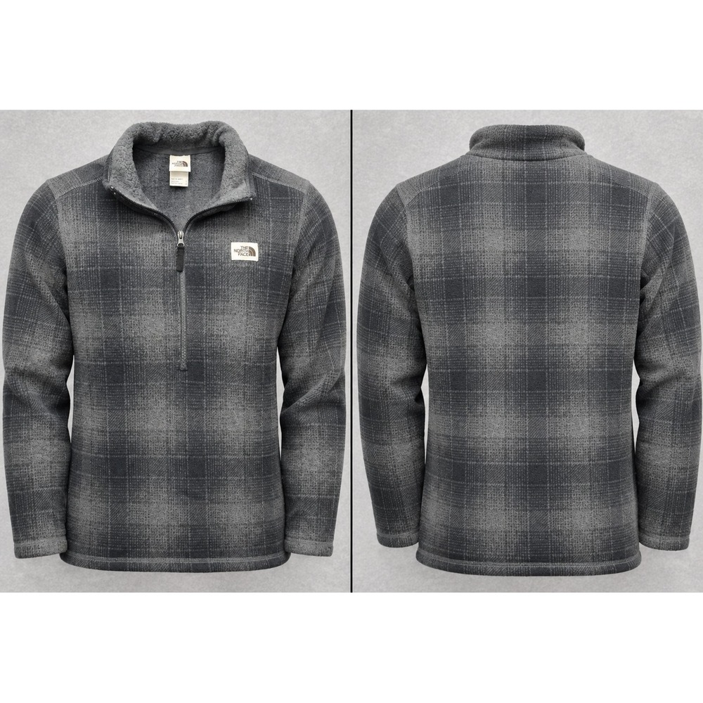 The North Face Sweater Mens L Gray Plaid Gordon Lyons 1/4 Zip Fleece Gorpcore